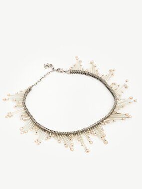 Chanel 98P Silver-Tone Faux-Pearl-Embellished Chain Choker Necklace
